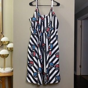 Sourpuss Swing Dress Plus Womens 3X Black White Stripe X-Ray Retro 3D Glasses